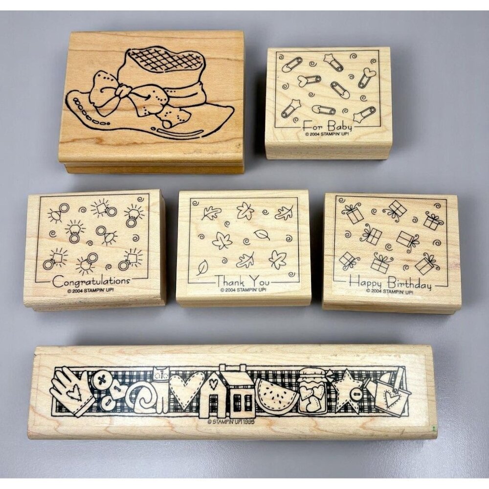 Vtg Rubber Stamp Lot of 6 Stampin Up Darby Birthday Baby Wedding Scrapbooking